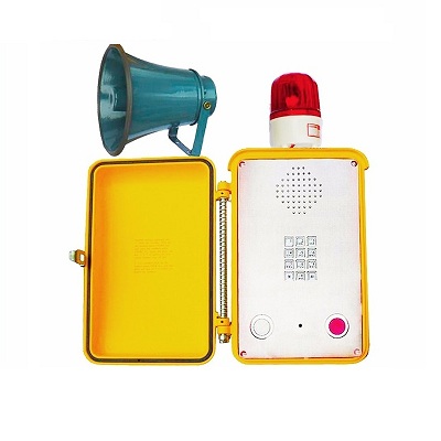 yellow industrial phone with loudspeaker and beacon