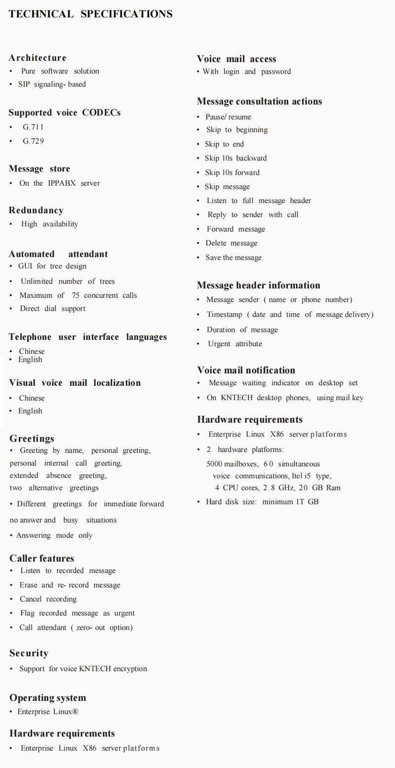 voice mail specification
