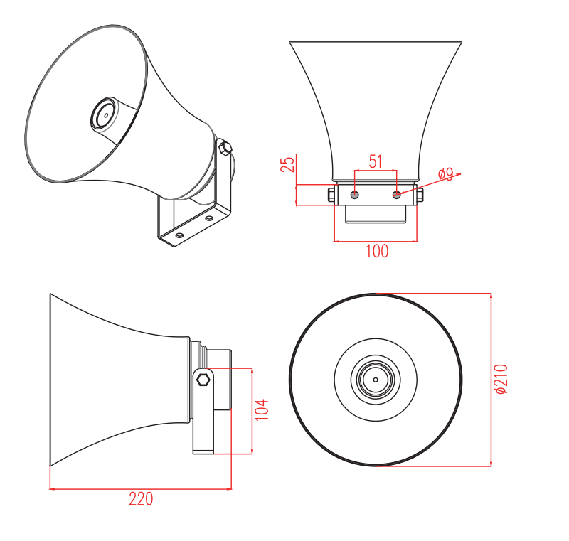 waterproof horn speaker size