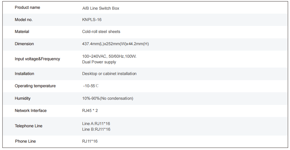 A/B Line Switch Box specification